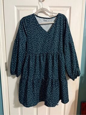 Misslook Women’s Hunter Green Polka Dot Tiered Dress